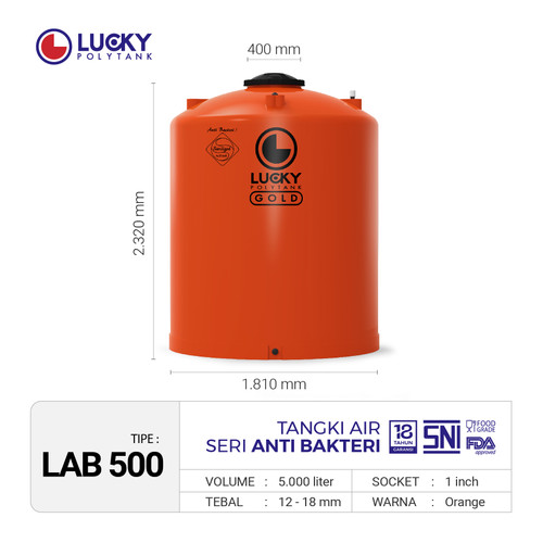 Tangki / Toren Air Antibakteri Lucky 5000 liter (LAB 500)