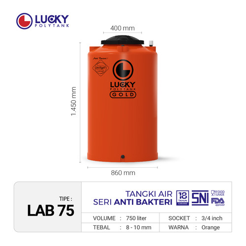 Tangki / Toren Air Antibakteri Lucky 750 liter (LAB 75)