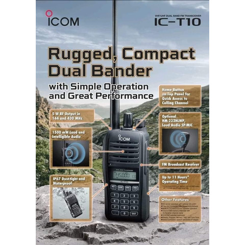 Icom IC-T10 HT Dual Band IP67 Handheld Radio ICT10 136-174 400-479