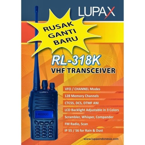 Lupax RL-318K Handie Talkie VHF Garansi Tahan Hujan dan Debu RL318