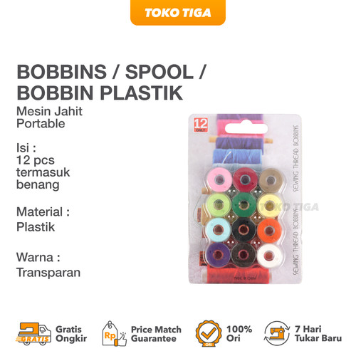 Bobbins/Spool/Spul Set Isi 12 Pcs isi Benang (Mesin Jahit Portable)