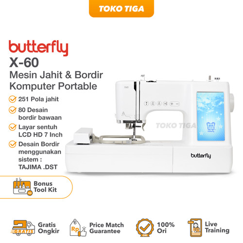 Mesin Bordir dan Jahit Komputer Portable BUTTERFLY X-60 / X60