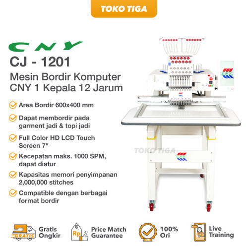 Mesin Bordir Komputer CNY 1 Kepala 12 Jarum CJ-1201 Area 600X400mm