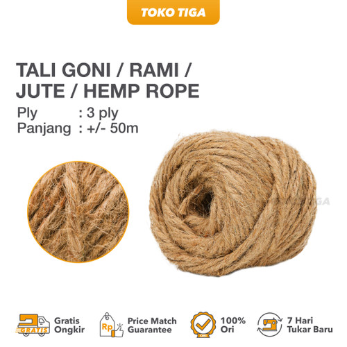 Tali Goni / Rami / Jute / Hemp Rope 3 Ply Tebal (50 Meter)