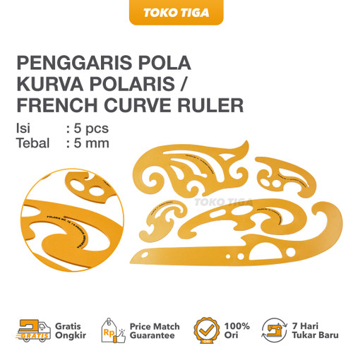 Penggaris Pola Kurva POLARIS / French Curve Ruler Isi 5 Pcs (PSC-02)