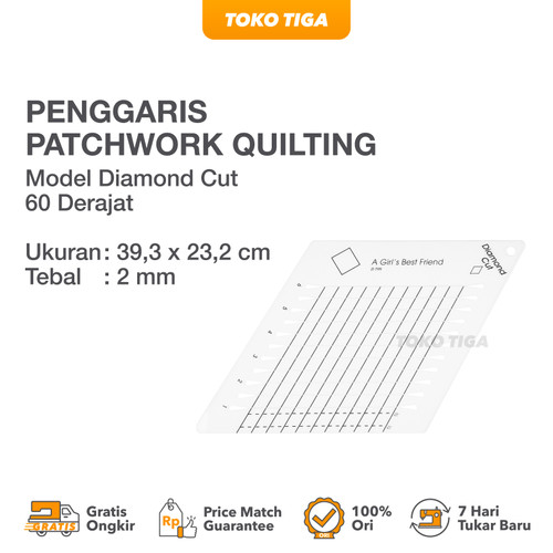 Penggaris Patchwork Diamond Cut 60 Derajat / Quilting Ruler (HM-779)