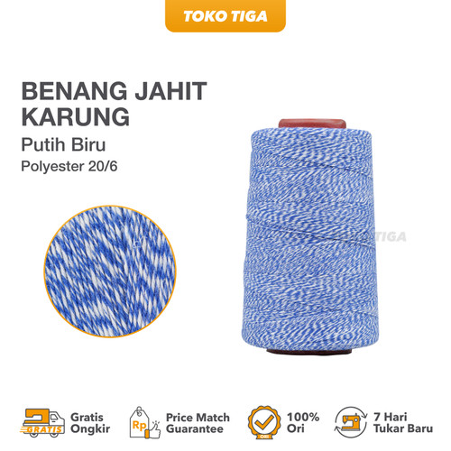 Benang Jahit Karung Beras Polyester 20/6 Warna Putih Biru