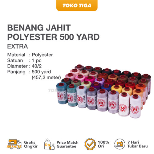 Benang Jahit Polyester 500 Yard 450 Meter 40/2 Merek EXTRA - Set B