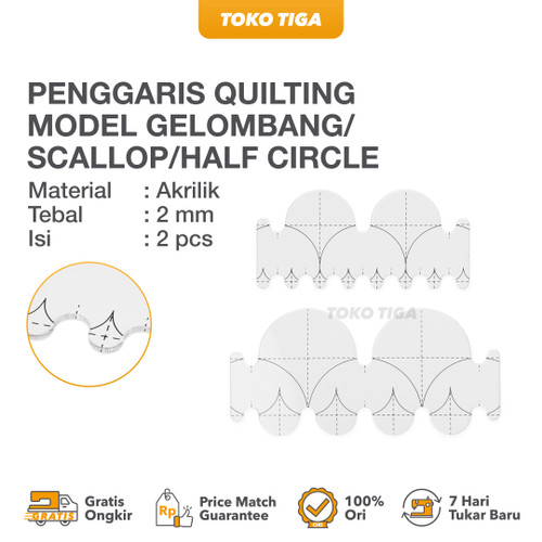 Penggaris Quilting Model Gelombang / Scallop / Half Circle (QTSKCL2)