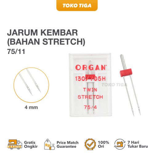 Organ Twin Stretch Needles - Ukuran 75/4mm Jarum Double 130/705H