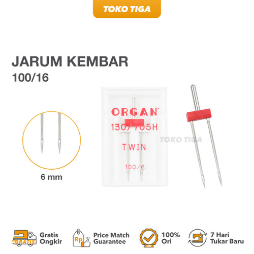 Organ Twin Needles - Jarum Double 130/705H Ukuran 100/6mm