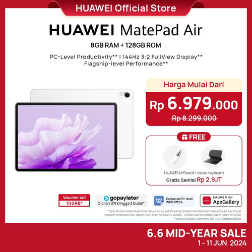 HUAWEI MatePad Air Tablet [8+128GB] | PC-Level Productivity | 144Hz