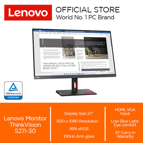 Lenovo Monitor ThinkVision S27i-30 27" IPS 100Hz