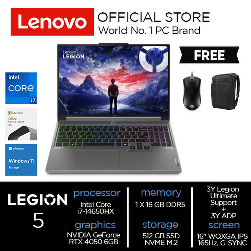 Lenovo Legion 5 16IRX9 Core™ i7-14650HX 16GB 512GB RTX 4050 6GB W11 OHS