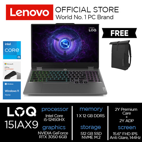 Lenovo LOQ 15IAX9 Core i5-12450HX 12GB 512GB RTX 3050 6GB W11 OHS