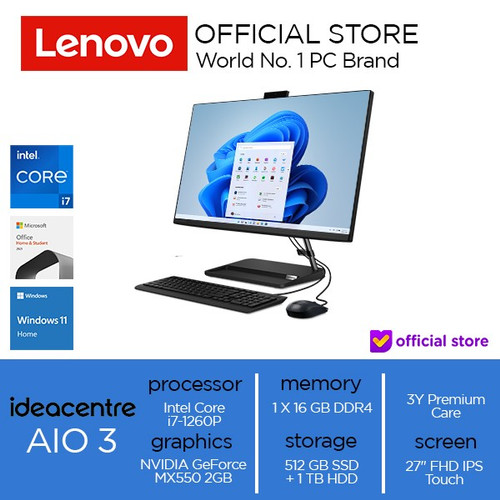 Lenovo IdeaCentre AIO3 27IAP7 Corei7-1260P 16 512SSD+1THDD MX550 Touch