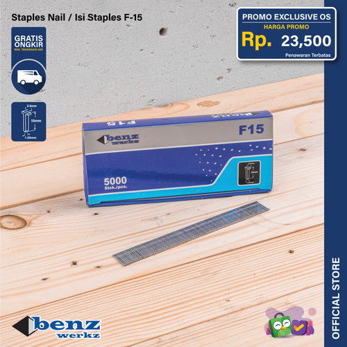 Isi Staples Tembak F15 MO 15 mm / Staples Nail 5000 Pcs Benz Werkz