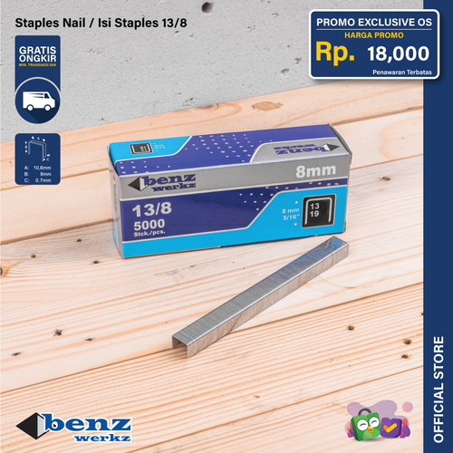 Isi Staples Tembak R23 13/8 8 mm / Staples Nail 5000 Pcs Benz Werkz