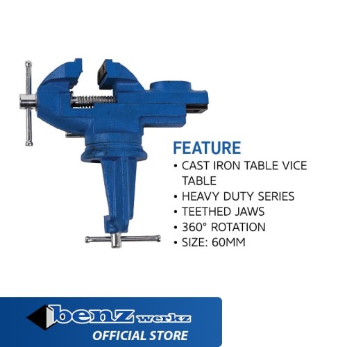 HD Catok Meja 60mm Swivel / 360° Ragum / Mechanic Vice Table by BENZ