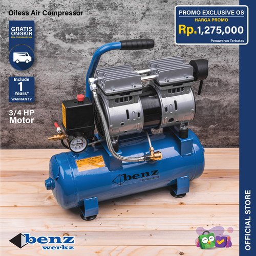 Mesin Kompresor Oiless 9L 3/4 HP / Oiless Air Compressor Benz Werkz