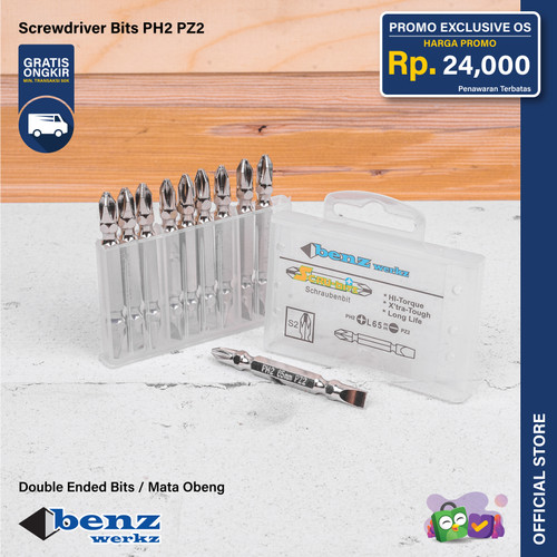 Mata Obeng Angin Magnet Plus Minus PH2 PZ2 65 mm Benz Werkz