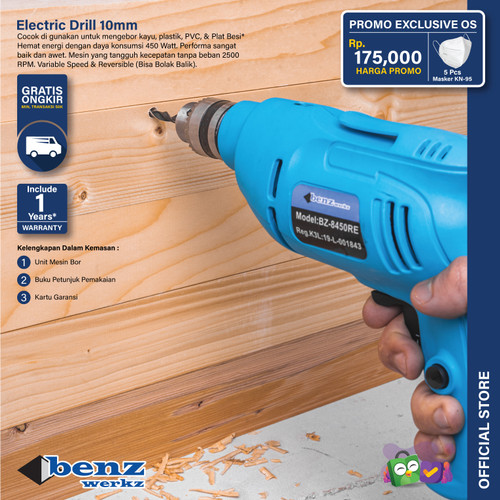 Mesin Bor Besi Kayu 10 mm / Electric Drill Benz Werkz