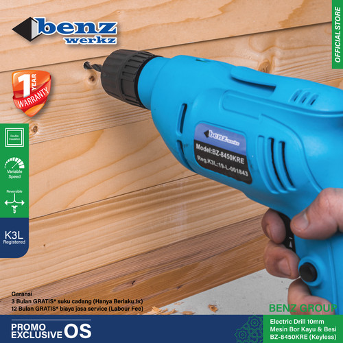 Mesin Bor Besi Kayu 10 mm Keyless / Electric Drill Benz Werkz