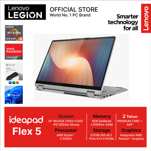 LENOVO IDEAPAD FLEX 5 14 TOUCH RYZEN 5 5500U 8GB 512GB W11 OHS 14.0 WUXGA