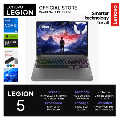 LENOVO LEGION 5 16IRX916 I7 14650HX RTX4060 16GB 512GB SSD W11 OHS 16" WQXGA 165HZ 100SRGB 4ZRGB