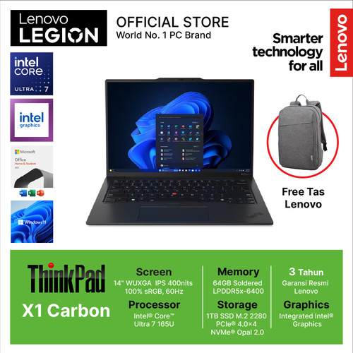 Lenovo Thinkpad X1 Carbon Gen 12 Touch Ultra 7 165U 64GB 1TB W11 Pro 14 FHD IPS 3YRS WTY