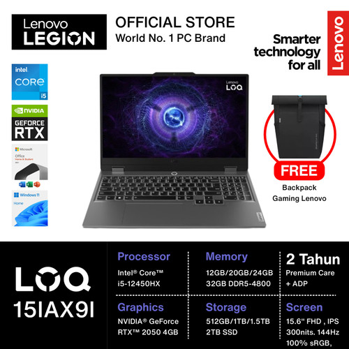 LENOVO LOQ 15IAX9 i5-12450HX RTX 2050 4GB 12GB 512SSD 15" IPS 100SRGB