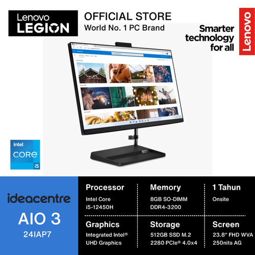 Lenovo IdeaCentre AIO 3 24IAP7 Core i5-12450H 8GB 512GB SSD W11 OHS