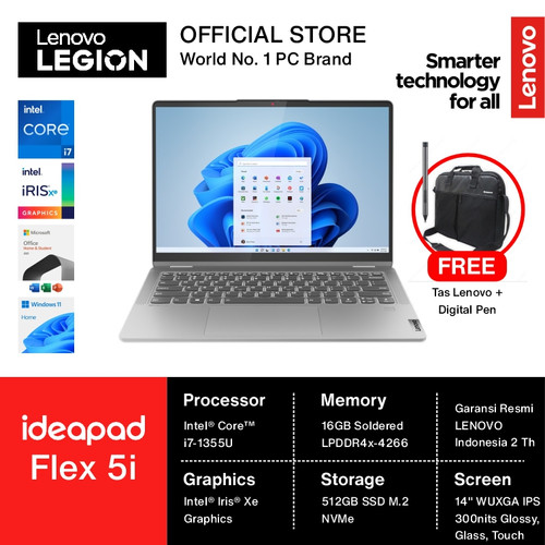 Lenovo Flex 5 14 i7 1355U 16GB 512SSD W11+OHS 14.0WUXGA IPS 2in1 Touch