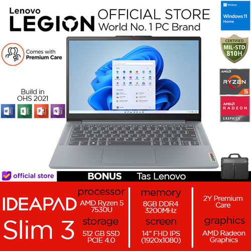 Lenovo Ideapad Slim 3 14 Ryzen 5 8GB 512SSD W11+OHS 14.0FHD IPS 2 YR