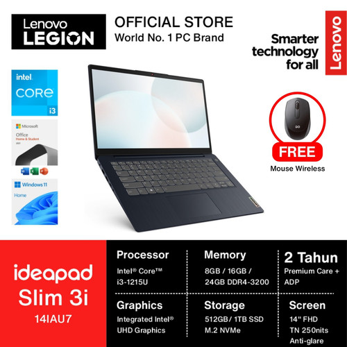 Lenovo Ideapad Slim 3i 14 i3 1215U 8GB 512SSD W11+OHS 14.0FHD 2YR