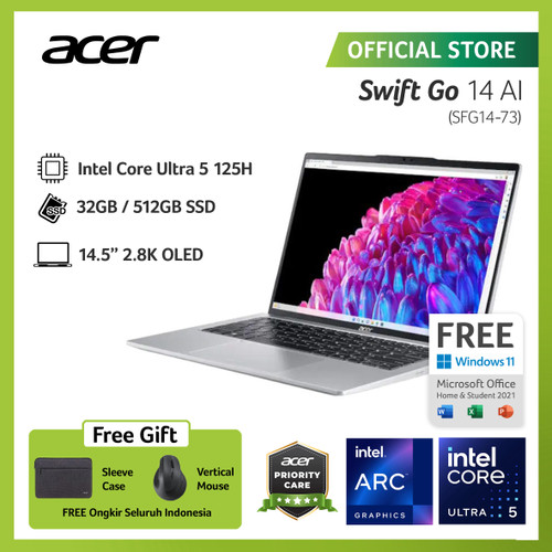 Acer Swift Go 14 With AI SFG14-73-56A7 14" OLED Intel Core Ultra 5 125H EVO Intel Arc 32GB RAM 512GB SSD