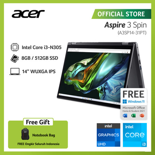 ACER ASPIRE 3 SPIN 14 A3SP14-31PT-35GN 14 INTEL I3-N305 RAM 8GB 512G