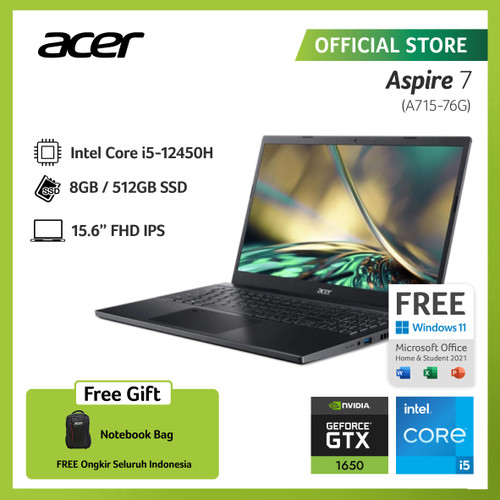 ACER ASPIRE 7 A715-76G-54XS 15.6" i5-12450 8GB 512GB SSD GTX 1650 W11