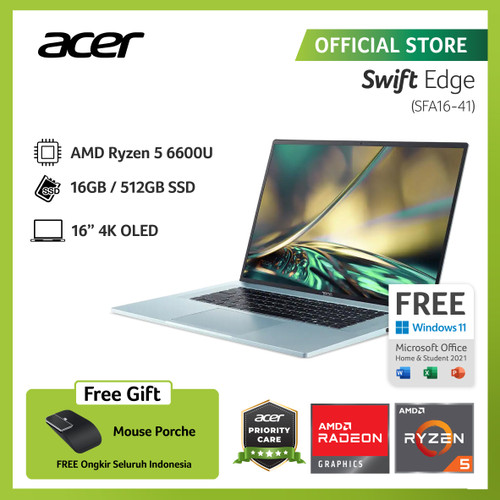 ACER LAPTOP SWIFT EDGE SFA16-41-R1QC 16" OLED 4K AMD R5-6600U 16G 512G