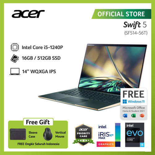 ACER LAPTOP SWIFT 5 SF514-56T-53PF 14"QHD GEN 12 i5-1240P 16GB 512GB