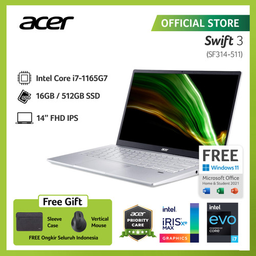 ACER SF314-511-76QK [14"FHD/i7-1165G7/16G/512G/W11/EVO/SIL]NX.ABNSN00D