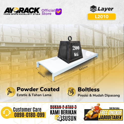 LAYER RAK GUDANG AYORACK L2010 1 METER - AMBALAN RAK BESI 200KG