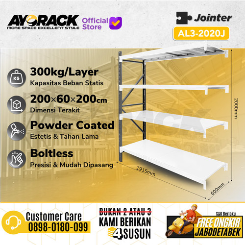 RAK GUDANG 4 SUSUN 2 METER AYORACK AL3-2020J LIGHT DUTY 300KG JOINTER