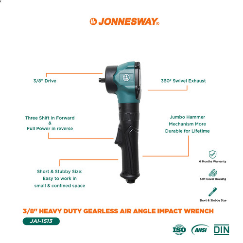 Jonnesway 3/8" SQ.DR HEAVY DUTY GEARLESS AIR ANGLE IMPACT WRE JAI-1513