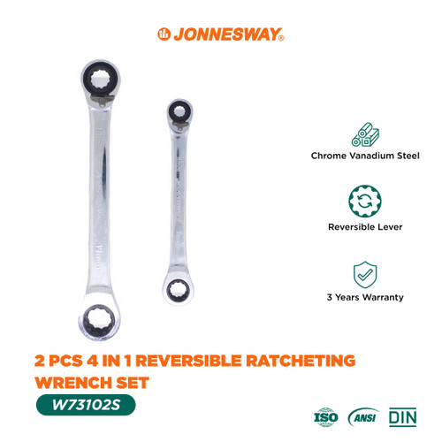 Jonnesway 2 Pcs Kunci Ring Pas Set Reversible Rachet 4 In 1 - W73102S