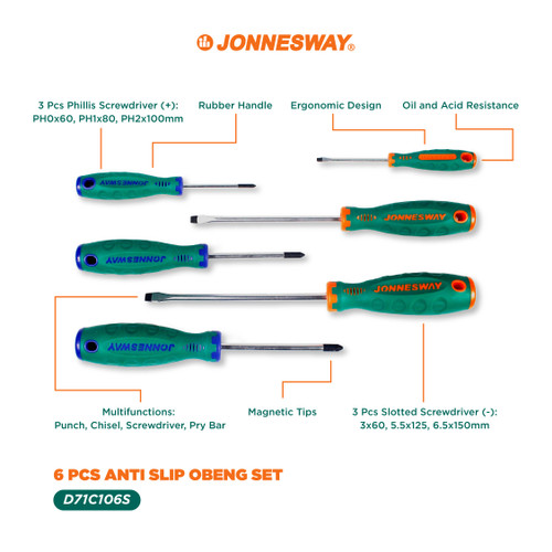 Jonnesway 6 Pcs Anti Slip Obeng Set - D71C106S