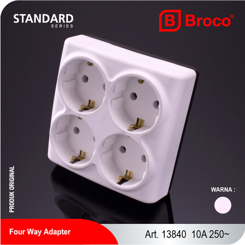 Broco 13840 Four Way Adapter Plug with Earth