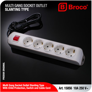 Broco 15856 Stop Kontak 5 Lubang Miring (CP + Switch + Kabel)