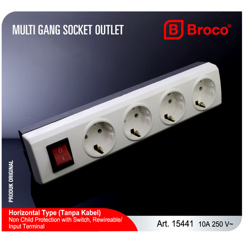 Broco 15441 Stop Kontak 4 Lubang (NCP + Switch)