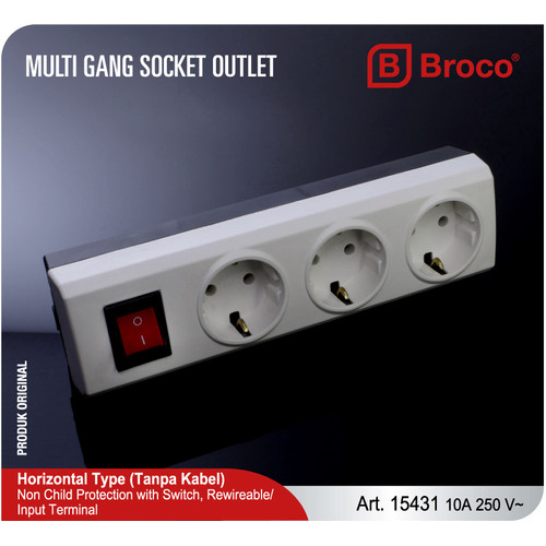 Broco 15431 Stop Kontak 3 Lubang (NCP + Switch)